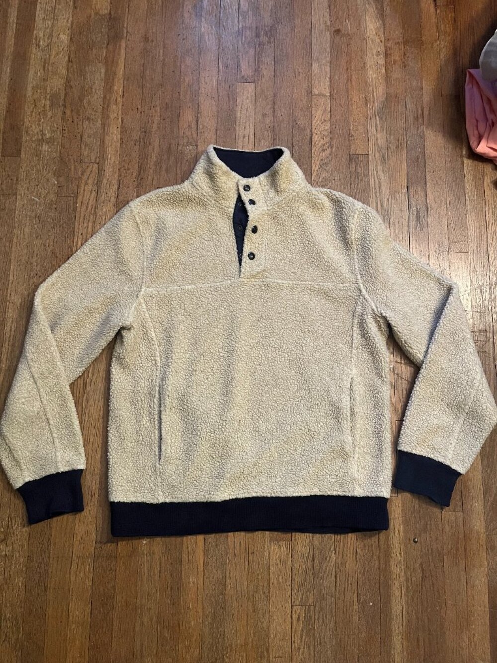 J.Crew Grizzly Cream & Navy Fleece Pullover — Medium